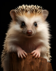 portrait of a cute baby hedgehog piglet with piercing eyes on
