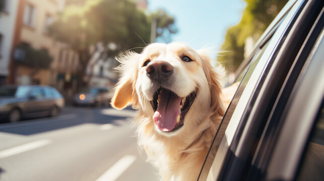 Perro sacando la cabeza por el coche. IA Generativa 