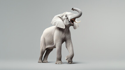 studio shot capturing the strength and beauty of a regal white albino elephant in motion, set against a clean white background, creating a dynamic and visually striking backdrop for presentations