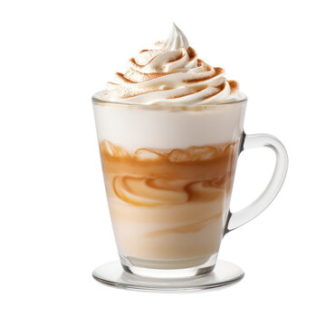 spice latte in a glass mug with whipped cream.  isolated on transparent background, png element
