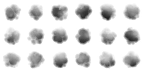 Set of smoke puffs isolated on transparent white background