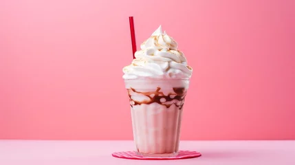 Türaufkleber Refreshing Milkshake Drink in glass Cup isolated in pink background. © Yacine