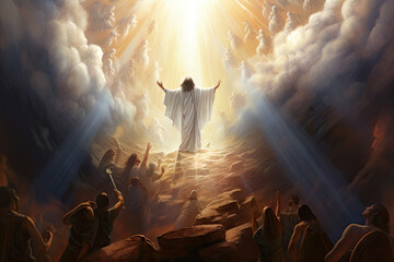 Glorious Ascension of Jesus Christ in heaven light - obrazy, fototapety, plakaty