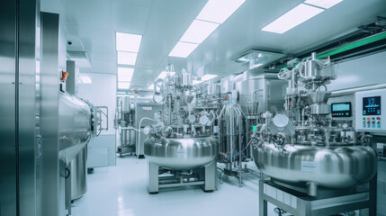 Advanced equipment inside a pharmaceutical manufacturing facility. - obrazy, fototapety, plakaty
