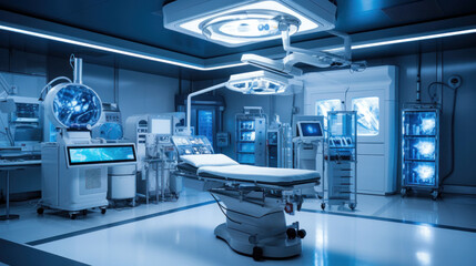 Advanced operating room with lots of equipment for surgical specialists.