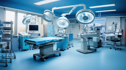 Advanced operating room with lots of equipment for surgical specialists.