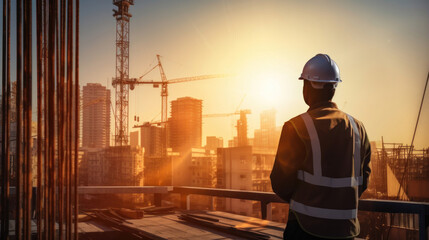 An Engineer working at construction site, real estate project in city.