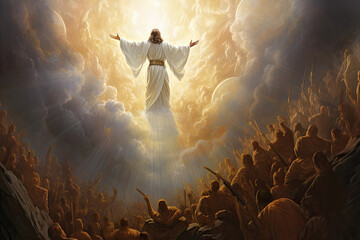 Glorious Ascension of Jesus Christ in heaven light - obrazy, fototapety, plakaty