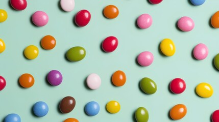 A vibrant array of scattered colorful candies on a background, symbolizing the food safety concept and highlighting concerns about potentially dangerous and toxic food additives.