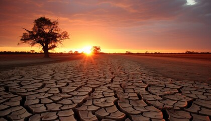 Metaphor of drought dead trees on cracked earth symbolizing the impact of world climate change