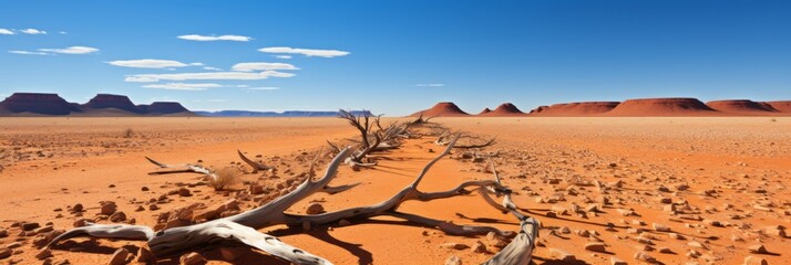 Metaphorical representation of drought barren landscape with cracked earth and lifeless trees