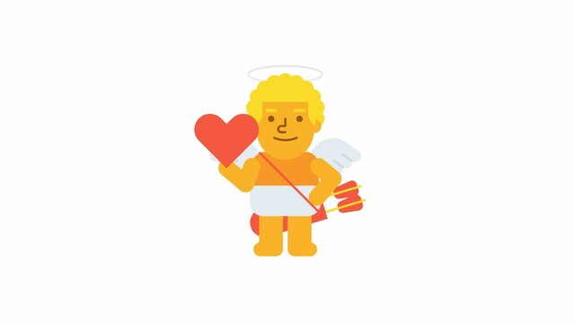 Cupid holding heart and winking. Alpha channel