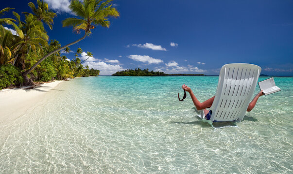 Relaxing on a tropical vacation in South Ari Atoll, the Maldives in the Indian Ocean.