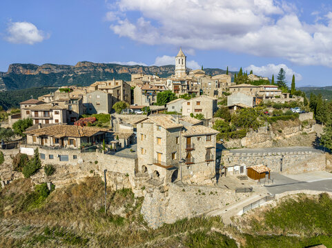 Panoramic aerial view of Roda de Isabena, Huesca. Chosen one of the most beautiful towns in Spain.