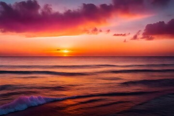 Fototapeta na wymiar Photo of sunset over a calm ocean, with hues of orange, pink, and purple painting the sky