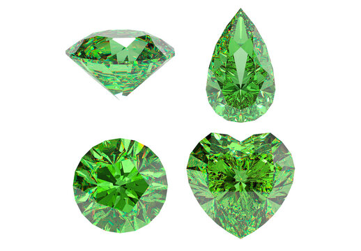 3D illustration of emeralds isolated on transparent background