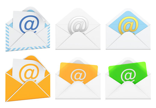 Image set of different types of e-mail envelopes isolated on transparent background