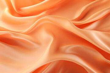 Obraz premium Apricot orange colour silk wave drapery abstract background. Flowing fabric texture concept