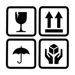 Fragile Packing and Shipping icon set. Cardboard Box Cargo Warning Icon set