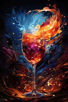 A vibrant and abstract illustration of a cocktail, set against a colorful background. Perfect for use in advertisements, menus, or any design project that requires a fun and eye-catching image