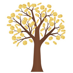 Money Tree with Golden Coins. Business Profit Growing with Passive Income. Growing Money, Saving and Investment Concept. 