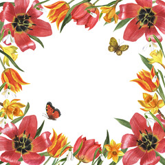 Floral frame from spring flowers. Floral frame from spring flowers. Stylish fashion frame.