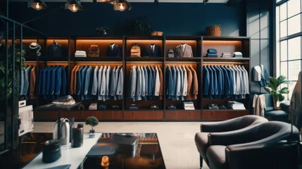 Fotobehang Clothing boutique with luxury male wardrobe full of expensive suits. © tong2530
