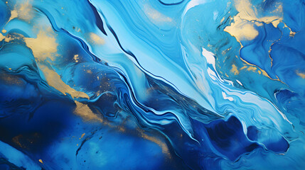 Blue abstract marble stone ink liquid fluid painted painting gold painted texture marble. generative AI.
