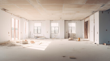 Empty of under construction room in house, interior decoration ideas.