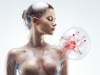 Transparent female upper body, development of breast cancer, diagnosis, early detection, AI generated - obrazy, fototapety, plakaty