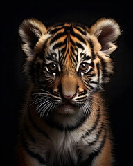 Fototapeta premium portrait of a cute baby tiger cub with piercingn eyes.