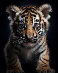 Fototapeta premium portrait of a cute baby tiger cub with piercingn eyes.