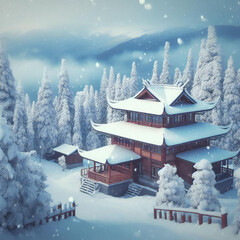 Cartoon style snow scene photography converts landscape into a lively and whimsical playground