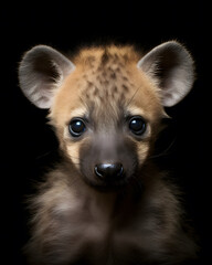 portrait of a cute baby hyena cub  with piercing eyes.