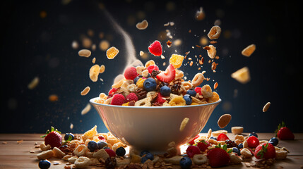 A bowl full of breakfast cereals