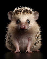 portrait of a cute baby hedgehog piglet with piercing eyes on
