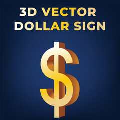 Shiny 3D golden vector dollar currency sign, symbolizing prosperity and wealth.