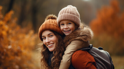 Fototapeta premium mother and daughter smiling and having fun in nature
