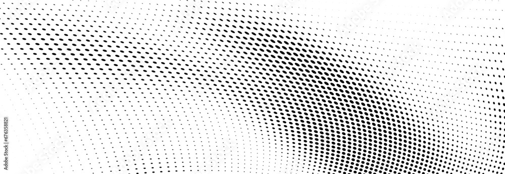 Wall mural Abstract halftone wave dotted background. Futuristic twisted grunge pattern, dot, circles. Vector modern optical pop art texture for posters, business cards, cover, labels mock-up, stickers layout