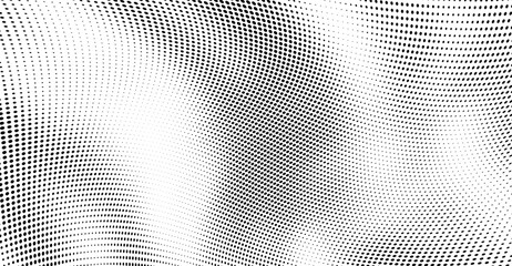 Abstract halftone wave dotted background. Futuristic twisted grunge pattern, dot, circles. Vector modern optical pop art texture for posters, business cards, cover, labels mock-up, stickers layout