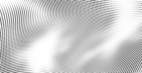 Abstract halftone wave dotted background. Futuristic twisted grunge pattern, dot, circles. Vector modern optical pop art texture for posters, business cards, cover, labels mock-up, stickers layout