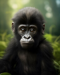 Fototapeta premium portrait of a cute baby gorilla infant with piercing eyes