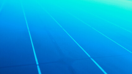 Blue solar panel in selective focus as background. Solar Panel Pattern. Perspective and blur is used. Alternative clean green sustainable energy background