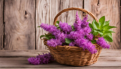 Naklejka premium Loosestrife flowers basket on a wooden background
