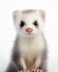 portrait of a cute baby ferret kit with piercing eye.