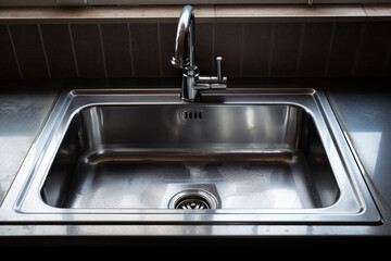 Stainless steel shiny perfectly clean sink for kitchen.