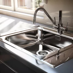 Foto op Canvas Stainless steel shiny perfectly clean sink for kitchen. © tong2530