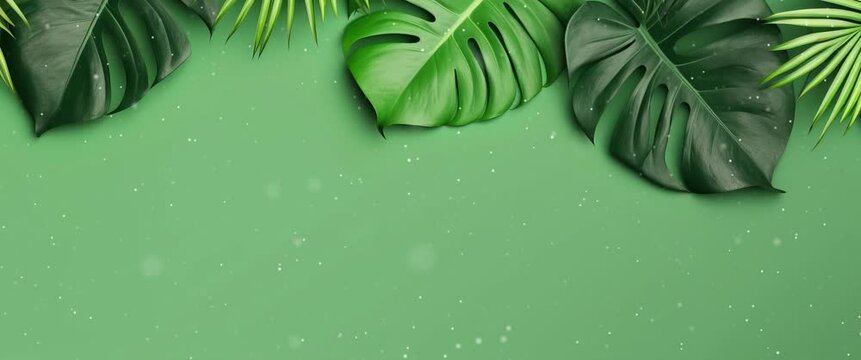 Anamorphic video summer background with tropical leaves.