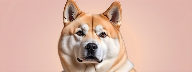 Studio portraits of a funny Akita Inu dog on a plain and colored background. Creative animal concept, dog on a uniform background for design and advertising.