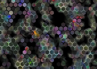 Grid with neon light spots on hexagonal background. - 676362823